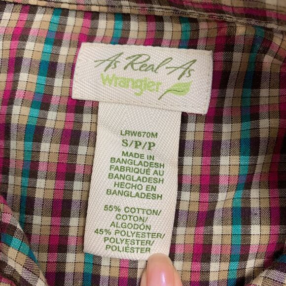 Wrangler Shirt Womens S Small Plaid As Real As Pearl Snap Button Western Pocket - Picture 9 of 13